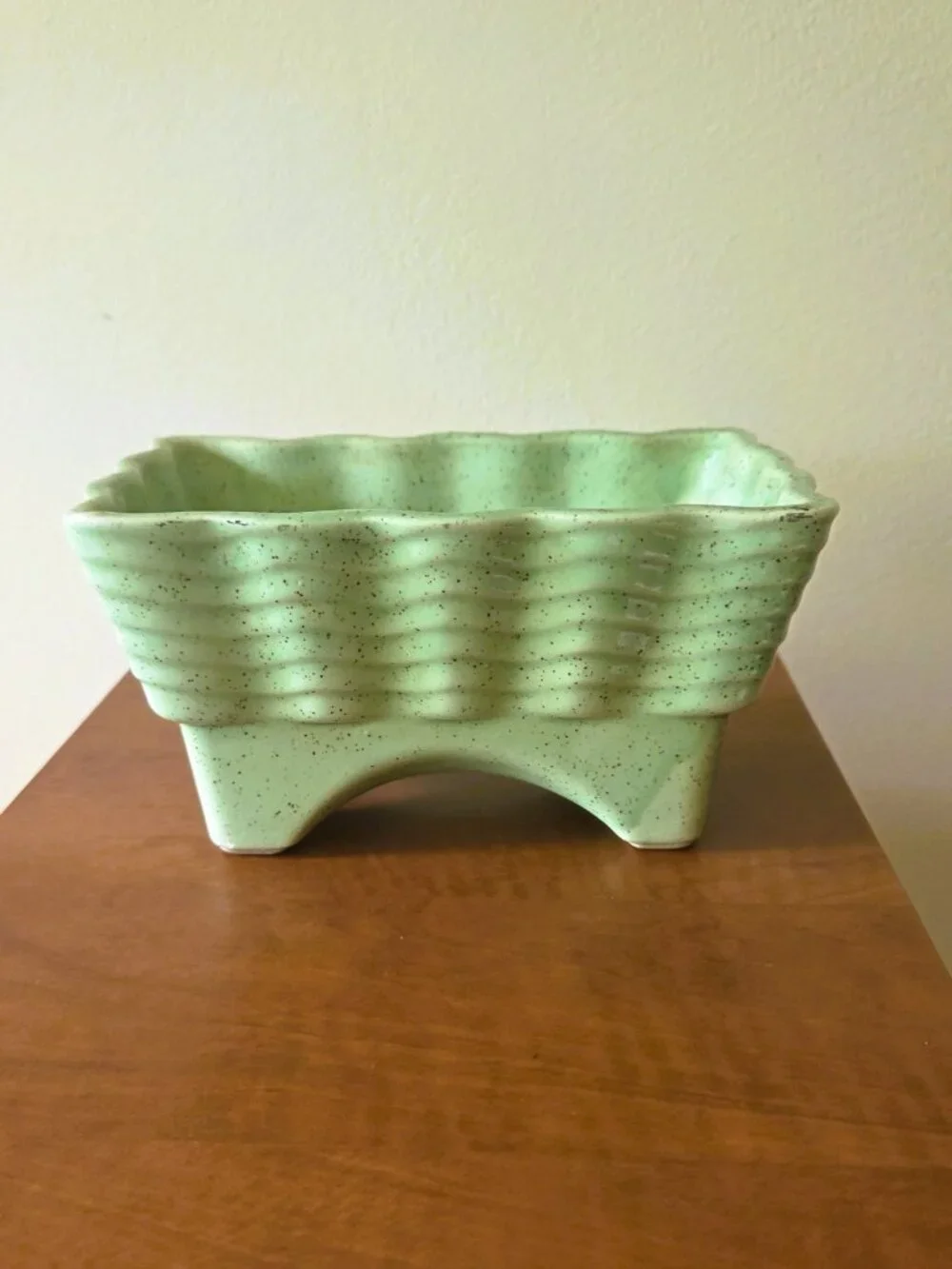 Cookson Pottery Vintage Green White Drip Glaze Planter Dish MCM USA